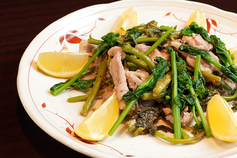 豚肉と菜の花のレモン醤油炒め